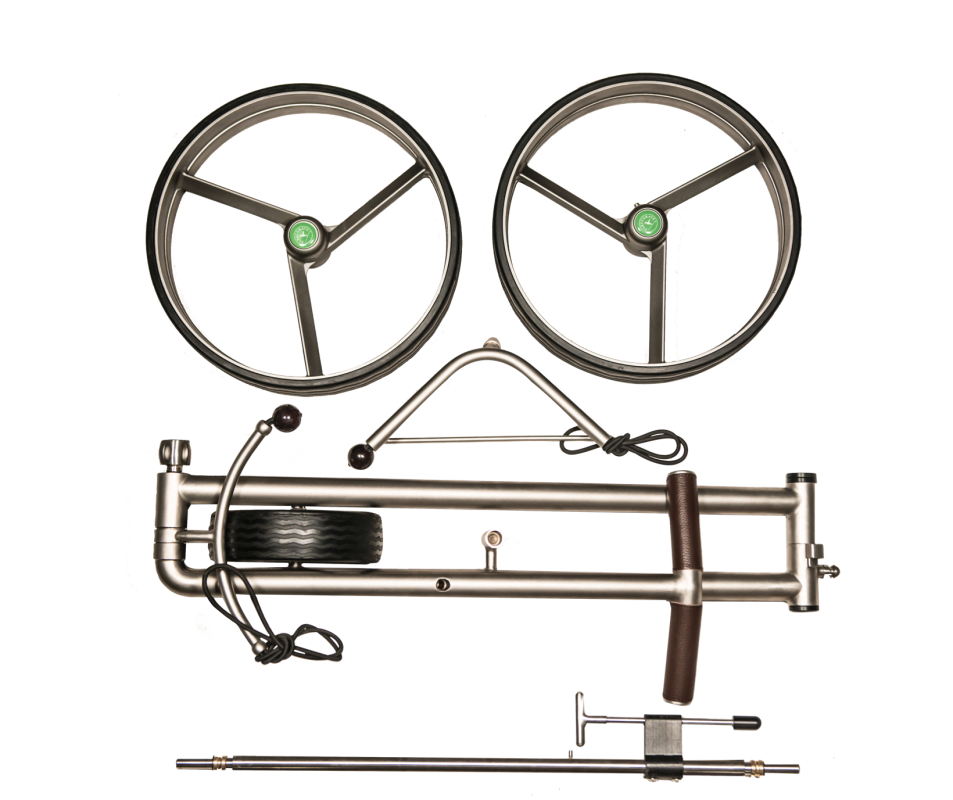 Fasan®, 3 Rad Edelstahl Golf Trolley, Golftrolley schnell-zerlegbar/-klappbar, in Titan-Optik und geeignet für Cartbags unterschiedlicher Höhe!